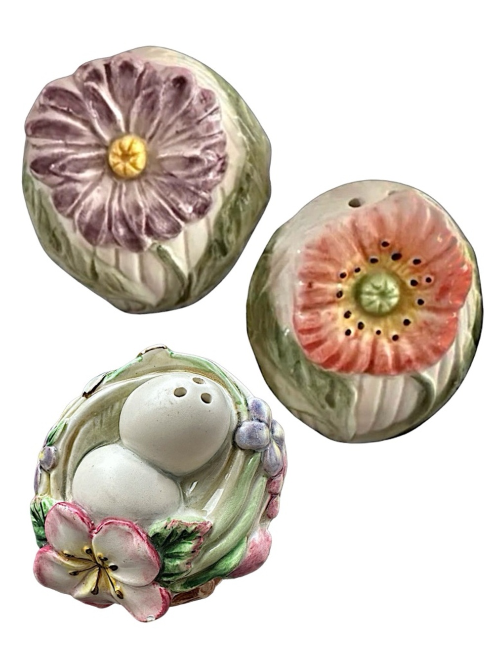 Fitz & Floyd Vintage Floral Salt Pepper Shakers Lot Of 3 Porcelain Flower